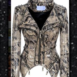 Moto Jacket Snake Print Biker Jacket, Studded Shoulder. Wear long or short